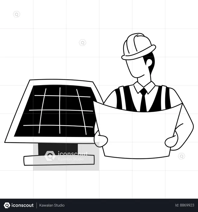 Ingeniero instala panel solar  Ilustración