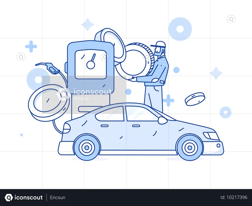 Ingeniero trabajando en gasolinera  Ilustración