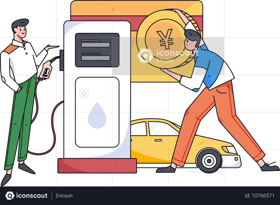 Ingeniero trabajando en gasolinera  Ilustración