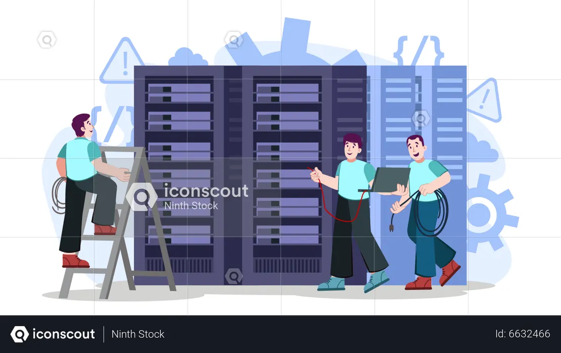 Ingenieros masculinos trabajando en la red de servidores  Ilustración