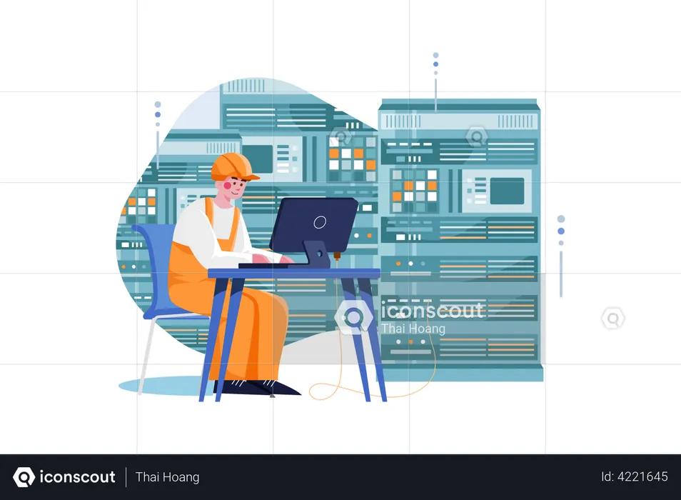 Ingenieur bei der Arbeit im Rechenzentrum  Illustration