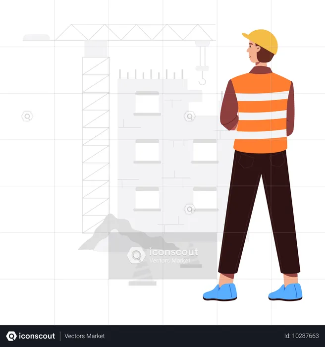 Ingénieur effectuant une inspection sur un chantier de construction  Illustration