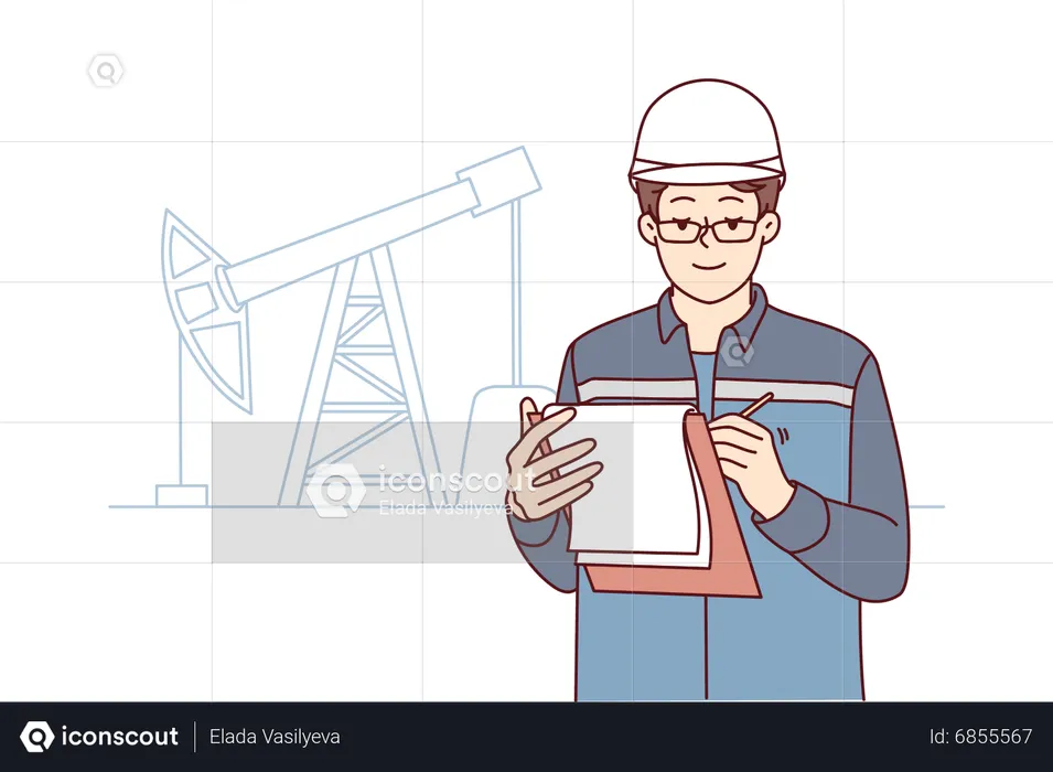 Ingénieur travaillant à l’extraction du pétrole  Illustration