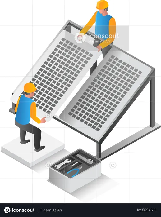 Ingenieur installiert Solarmodule  Illustration