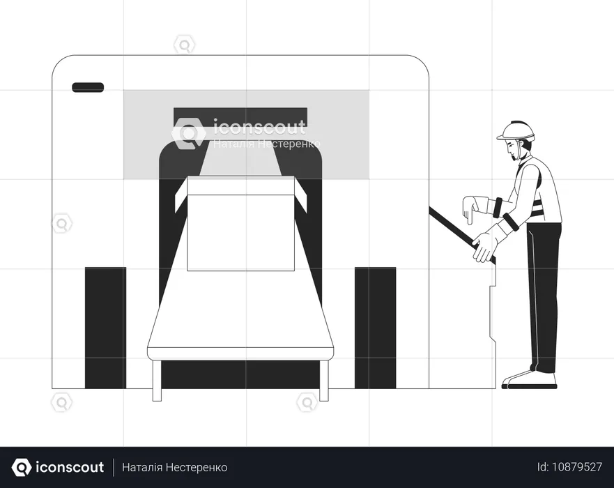 Ingenieur überprüft Fördersystem für Verpackungskartons  Illustration