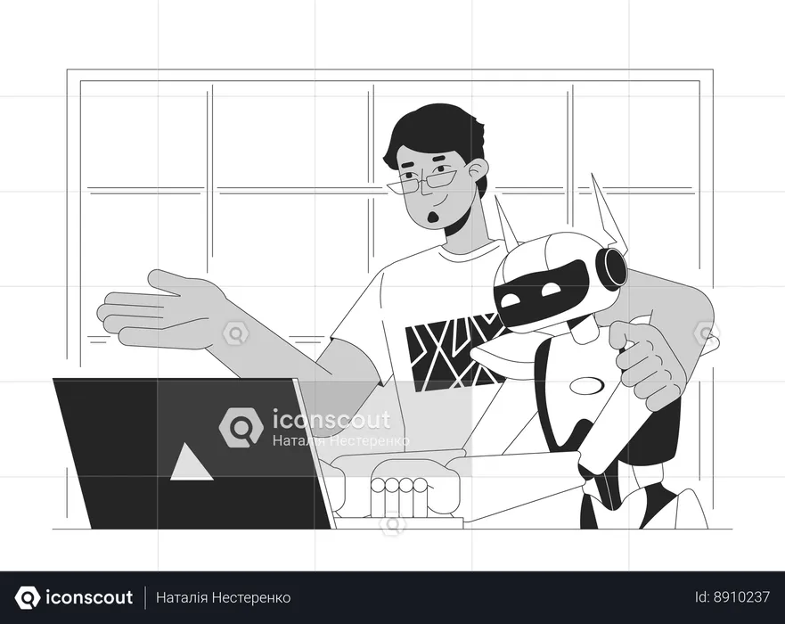 Ingénieur enseignant un robot pour développer des logiciels  Illustration