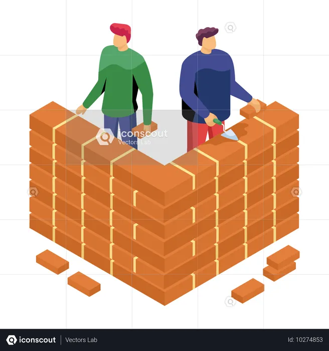 Ingénieurs construisant le mur d'un bâtiment  Illustration