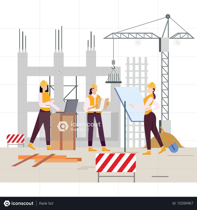 Ingénieurs debout sur un chantier de construction  Illustration