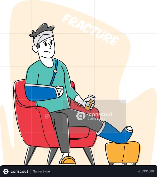 Injured Patient Man with Bounded Leg  Illustration