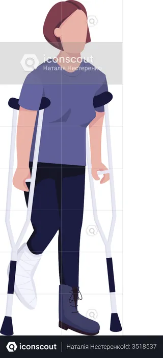 Injured woman on crutches  Illustration