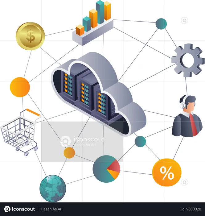 Innovative Technologies for Business Cloud Server Data Networks  Illustration