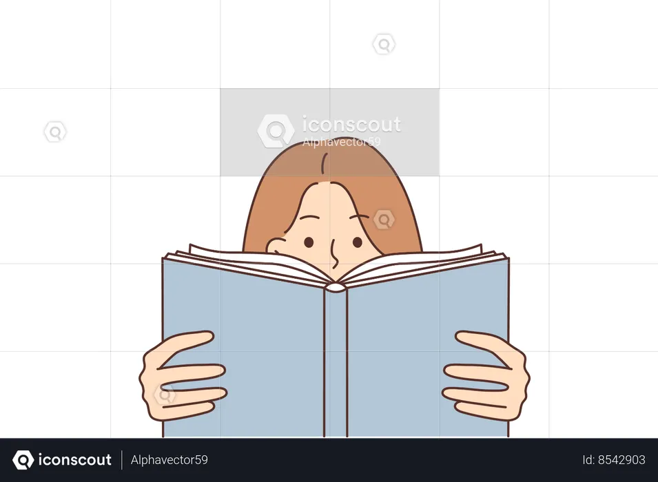 Inquisitive woman reads book  Illustration