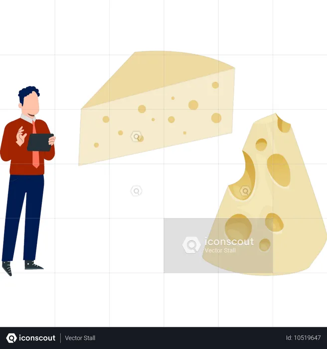 Inspetor de alimentos trabalhando na qualidade do queijo  Ilustração