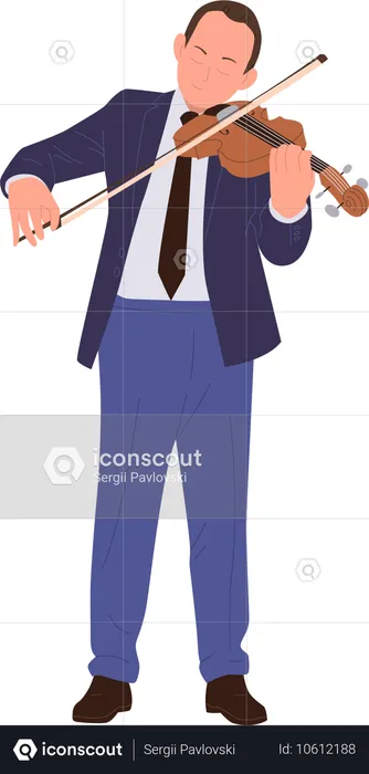 Inspirited talented man classical musician character performing solo playing violin  Illustration