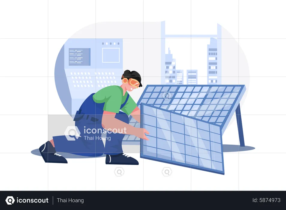 Installing Solar Panel in Vr Technology  Illustration