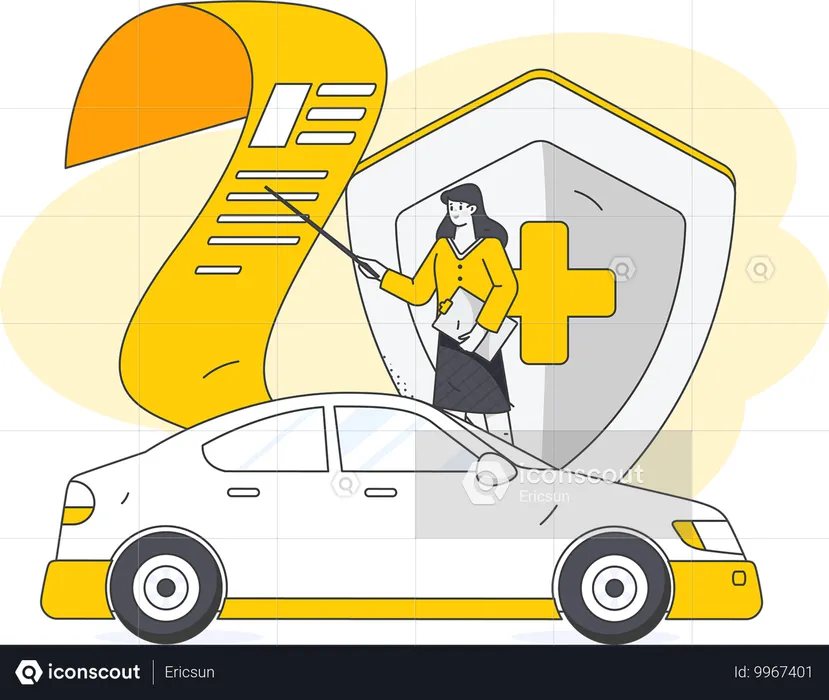 Insurance agent suggesting suitable policy for new car  Illustration