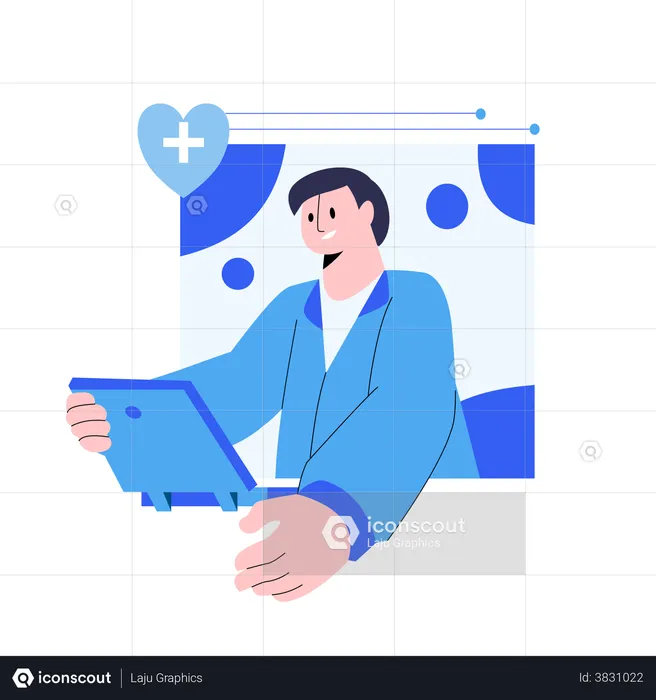Insurance agent working on laptop  Illustration