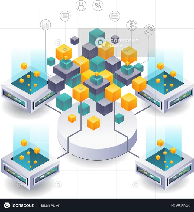 Integração de sistemas de negócios com rede de tecnologia Blockchain  Ilustração