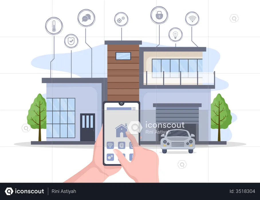 Interact with house with smart equipment  Illustration