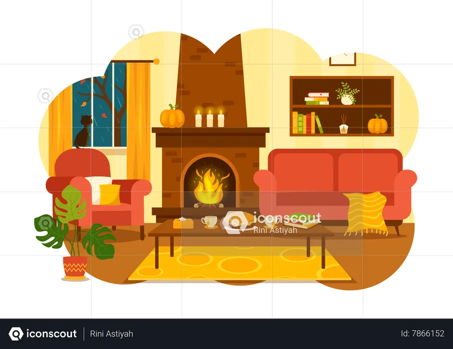 Interior com tema de outono  Ilustração