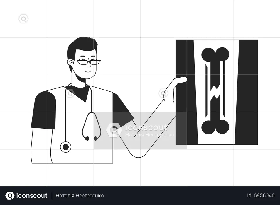 Internal medicine physician with broken bone x ray  Illustration