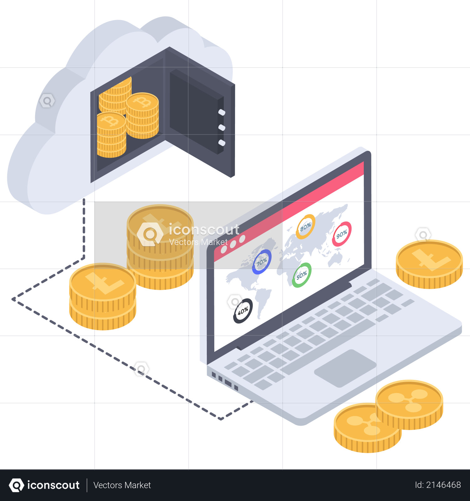 International cloud database of cryptocurrency Illustration