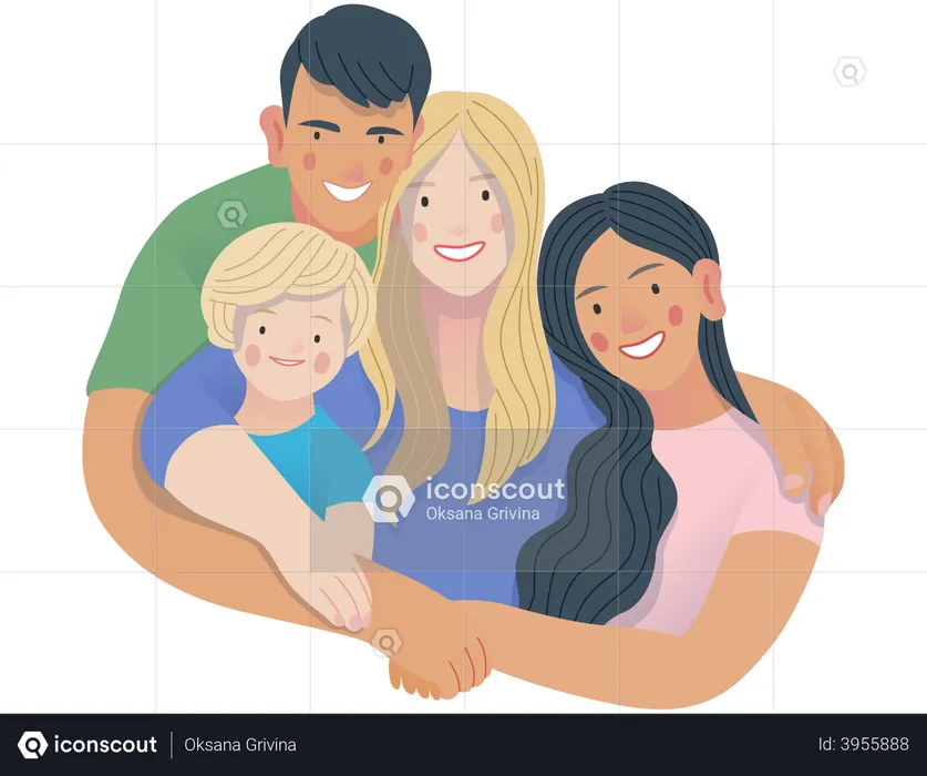 International Family With Kids  Illustration