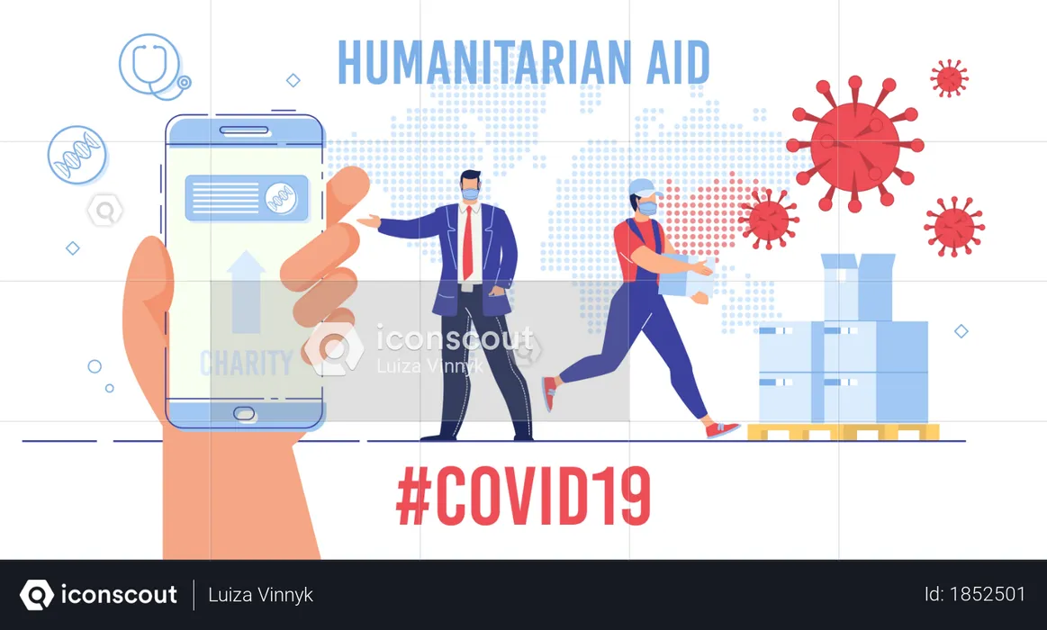 International Humanitarian Help and Assistance, Charity Funds Collection for Affected by Coronavirus Countries  Illustration