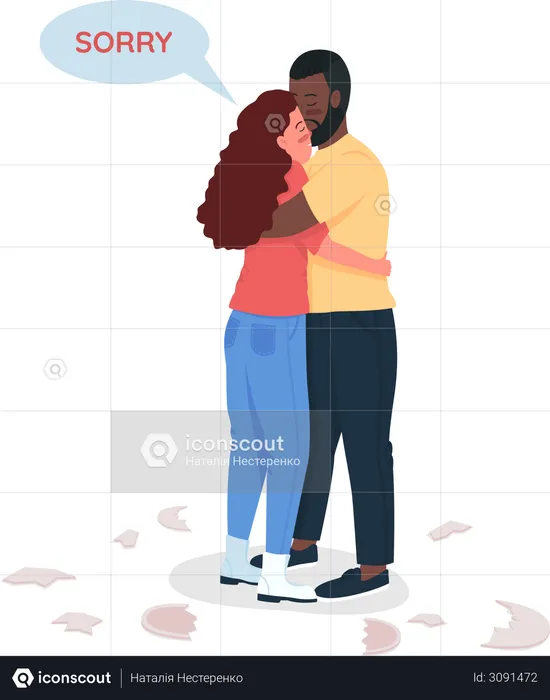 Interracial couple makes up  Illustration