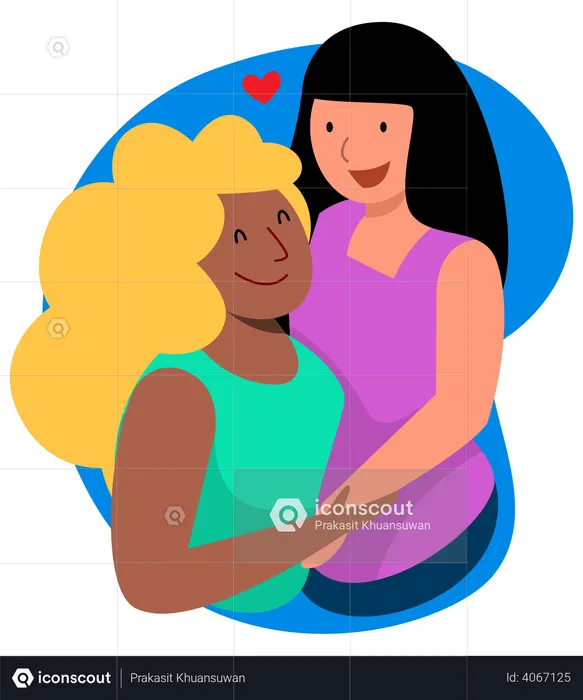 Interracial female couple in love  Illustration