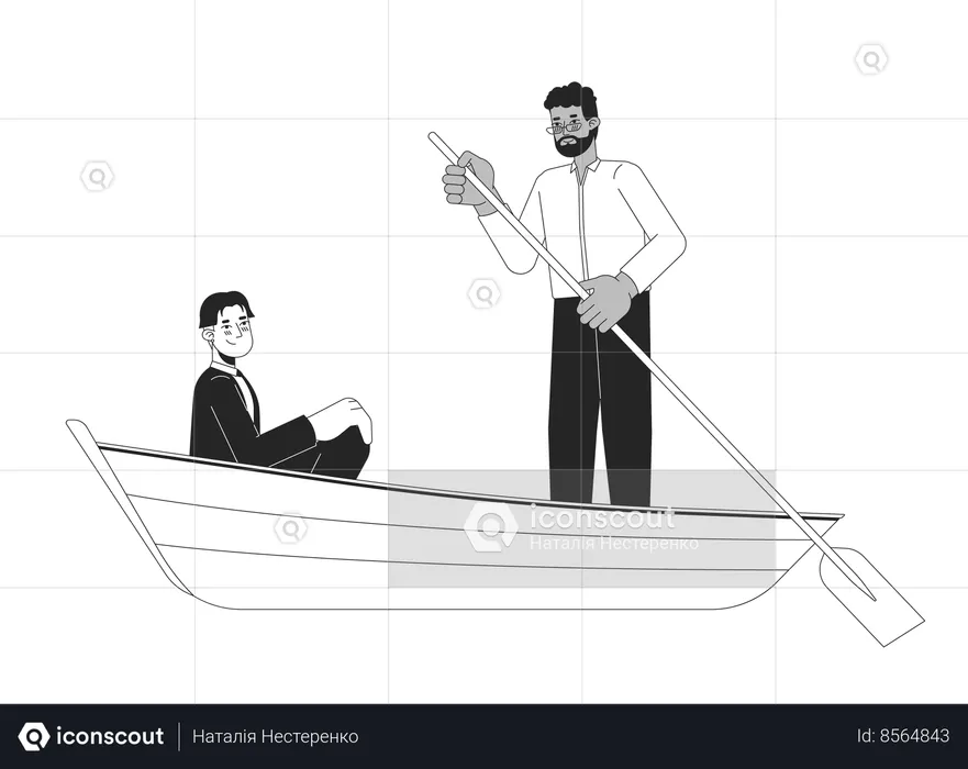 Interracial gay men on romantic boat ride  Illustration