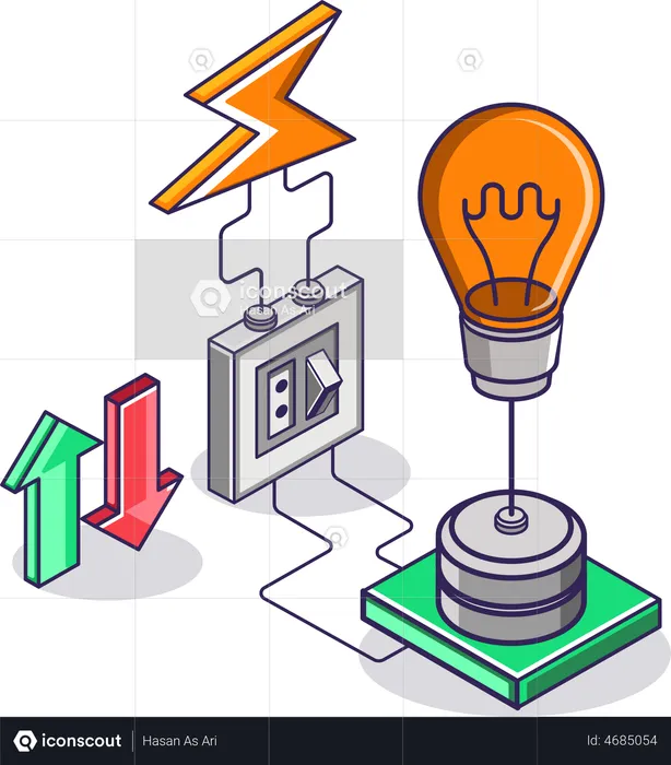 Interruptor de luz de energía eléctrica.  Ilustración