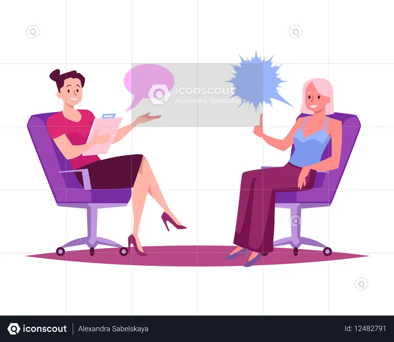 Interview de deux jeunes femmes qui parlent  Illustration