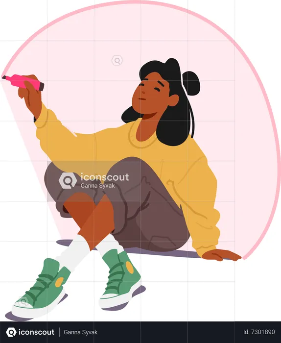 Introvert Woman Drawing Circle Around Herself For Personal Space And Protection  Illustration