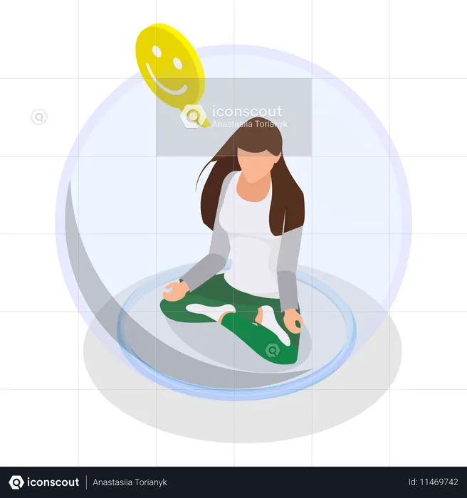 Introverted Girl doing meditation while getting happiness  Illustration