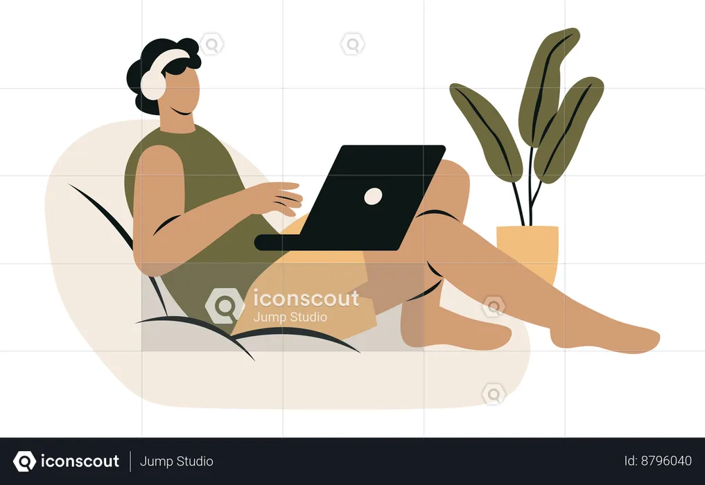 Introverted Man Playing Game  Illustration