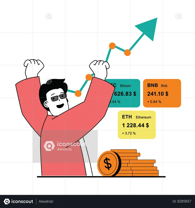 Inversionista de acciones masculino exitoso  Ilustración