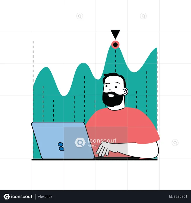 Inversor bursátil masculino mirando el crecimiento de las acciones  Ilustración