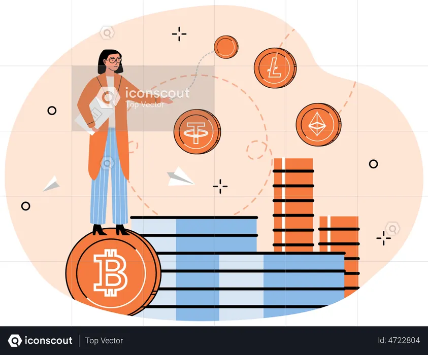 Investidora Feminina em Criptomoedas  Ilustração