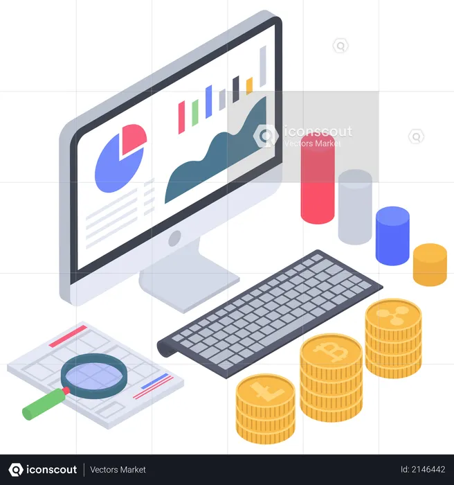 Investigación y análisis del valor de bitcoin  Ilustración