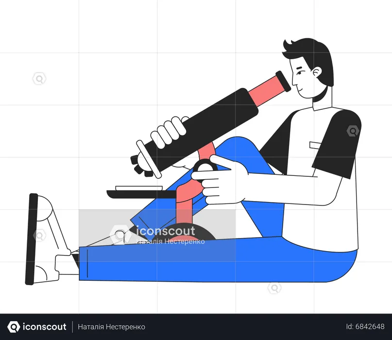 Investigador de laboratorio masculino con microscopio  Ilustración