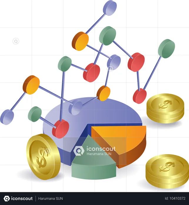 Crescimento do investimento com gráfico de pizza  Ilustração