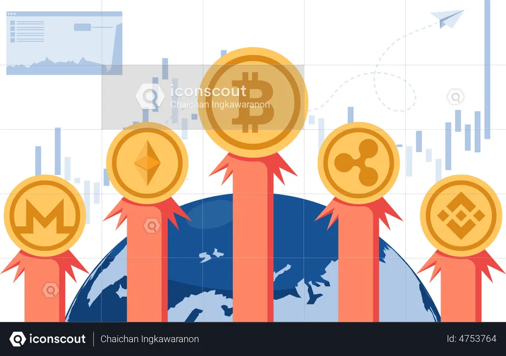 Investimento em criptomoeda e tecnologia Blockchain  Ilustração