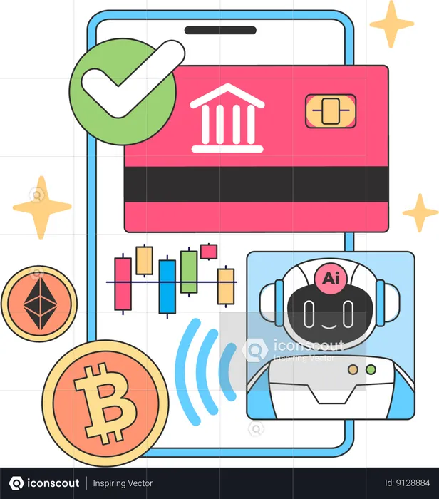 Investimento online em bitcoin usando robô  Ilustração