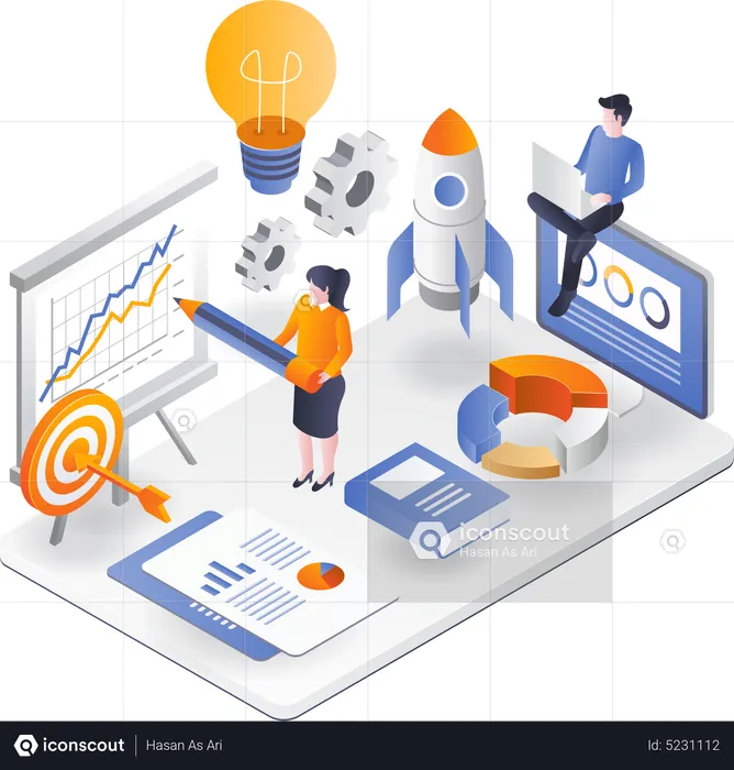 Diagramm zum Bericht über die Entwicklung der Investitionsgeschäftsziele  Illustration