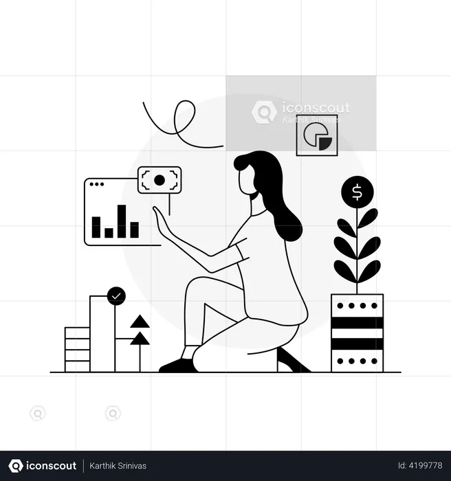 Investment analysis by woman  Illustration