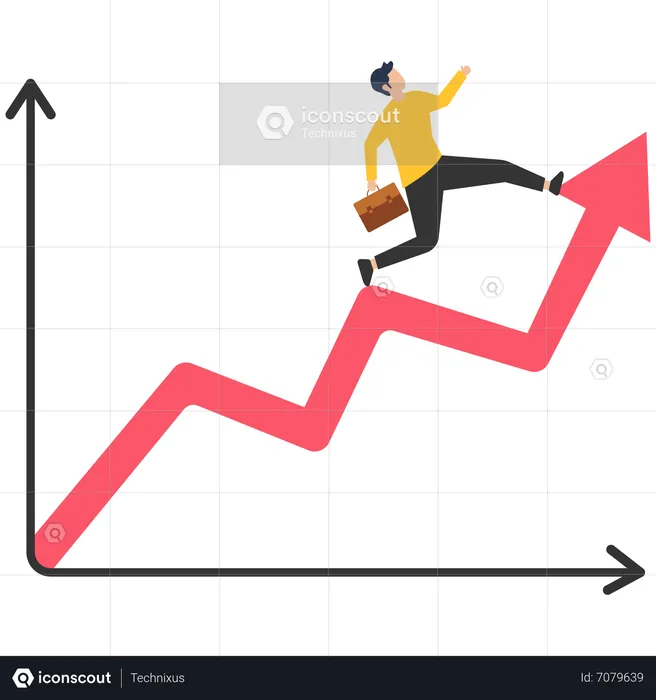 Investment growth, Stock market or fund, bond, gold, crypto, currency, Trading or exchanging currencies, Businessman running up on a growing arrow graph, Illustration  Illustration