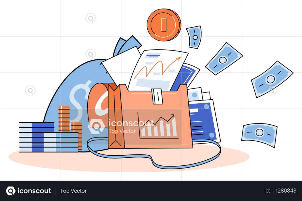 Investment portfolio with currency chart  Illustration