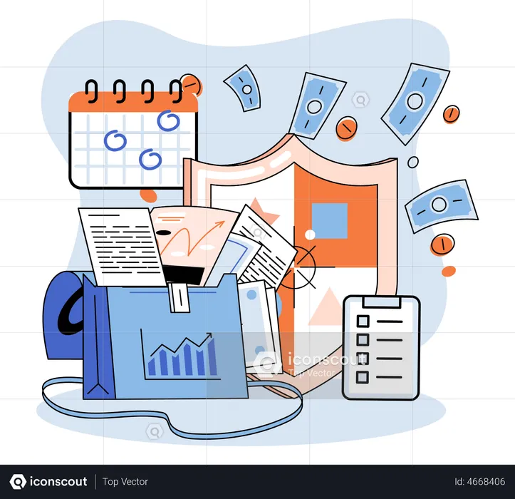 Investment portfolio with dollars or currency, buy or sell trading, market exchange value concept  Illustration