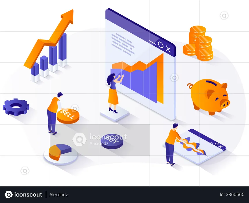 Investor buying and selling stocks  Illustration